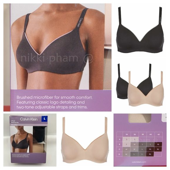 Calvin Klein Ladies' Wirefree Bra, 2-pack in Black/ Tan - Picture 1 of 4